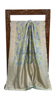 Multicolor Pure Katan Silk Banarasi Handloom Saree - All over Jaal Work With Rangkart - The Handlooms