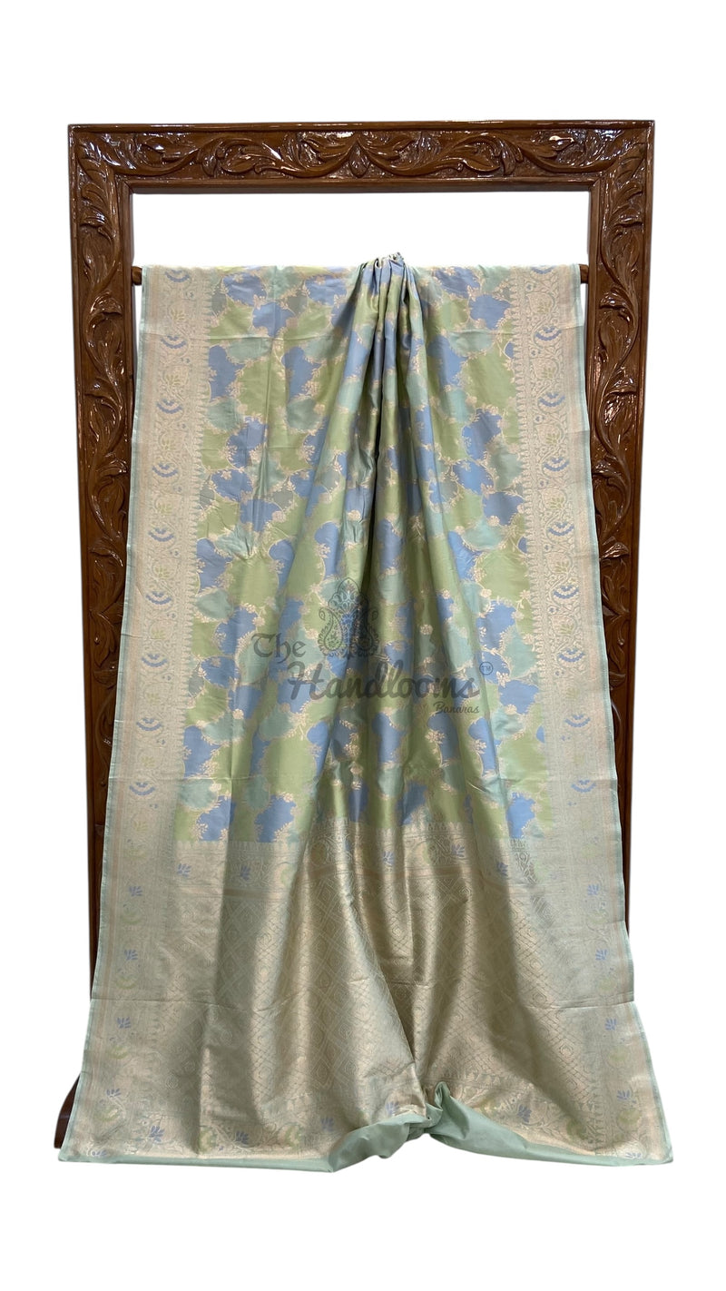Multicolor Pure Katan Silk Banarasi Handloom Saree - All over Jaal Work With Rangkart - The Handlooms