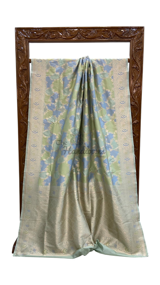 Multicolor Pure Katan Silk Banarasi Handloom Saree - All over Jaal Work With Rangkart - The Handlooms