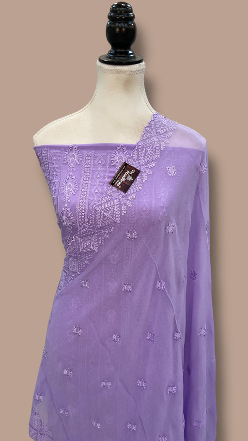Pure Georgette Banarasi Chikankari Dress Material - The Handlooms
