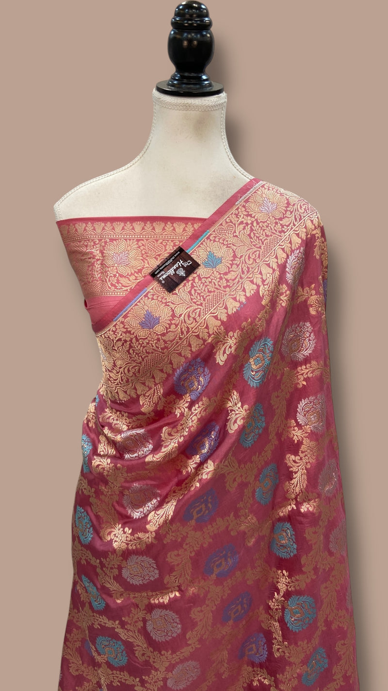 Pure Katan Silk Banarasi Handloom Saree - All Over Jaal Work - With Meenakari - The Handlooms