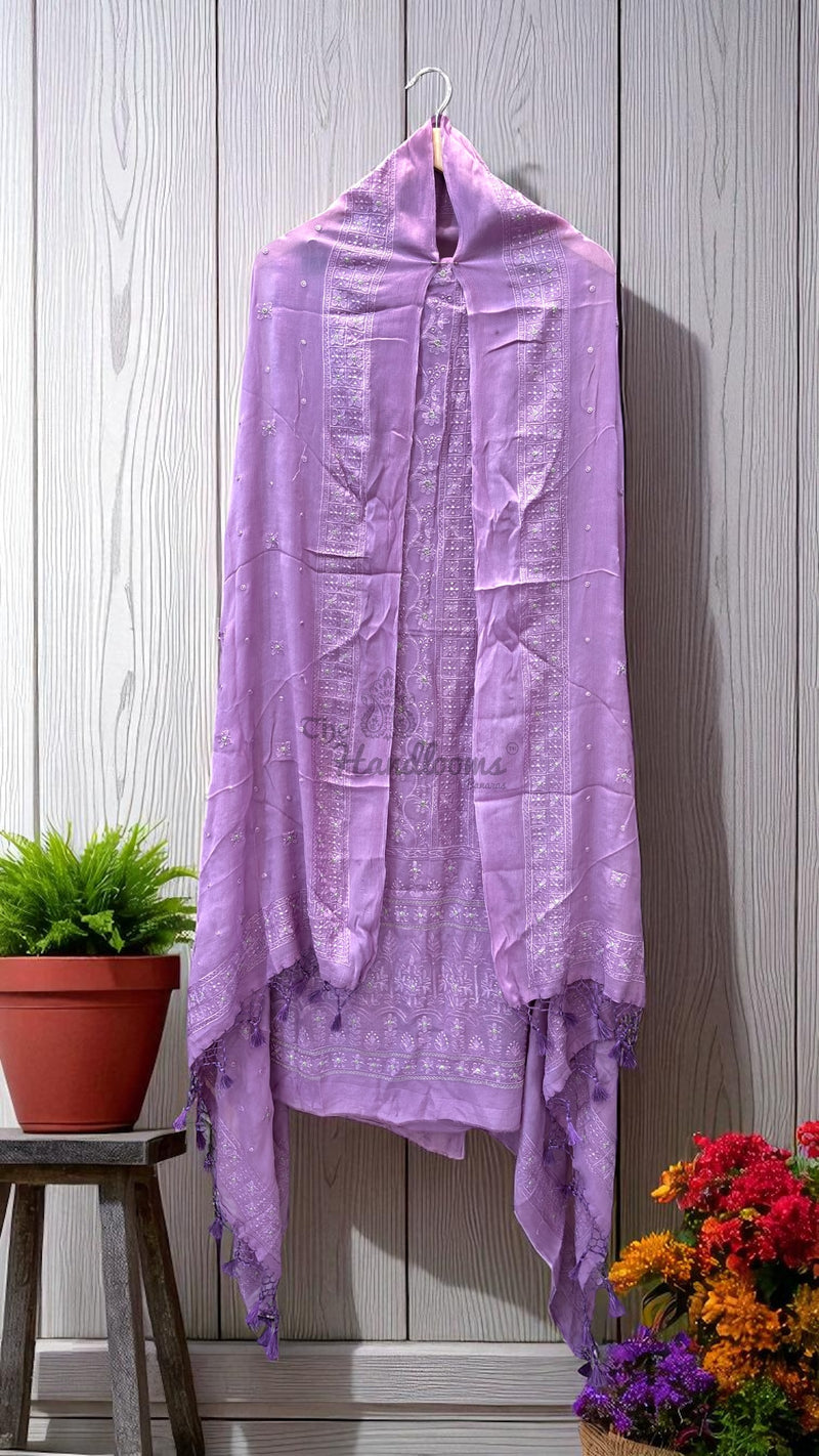 Pure Georgette Banarasi Chikan kari Dress Material - The Handlooms