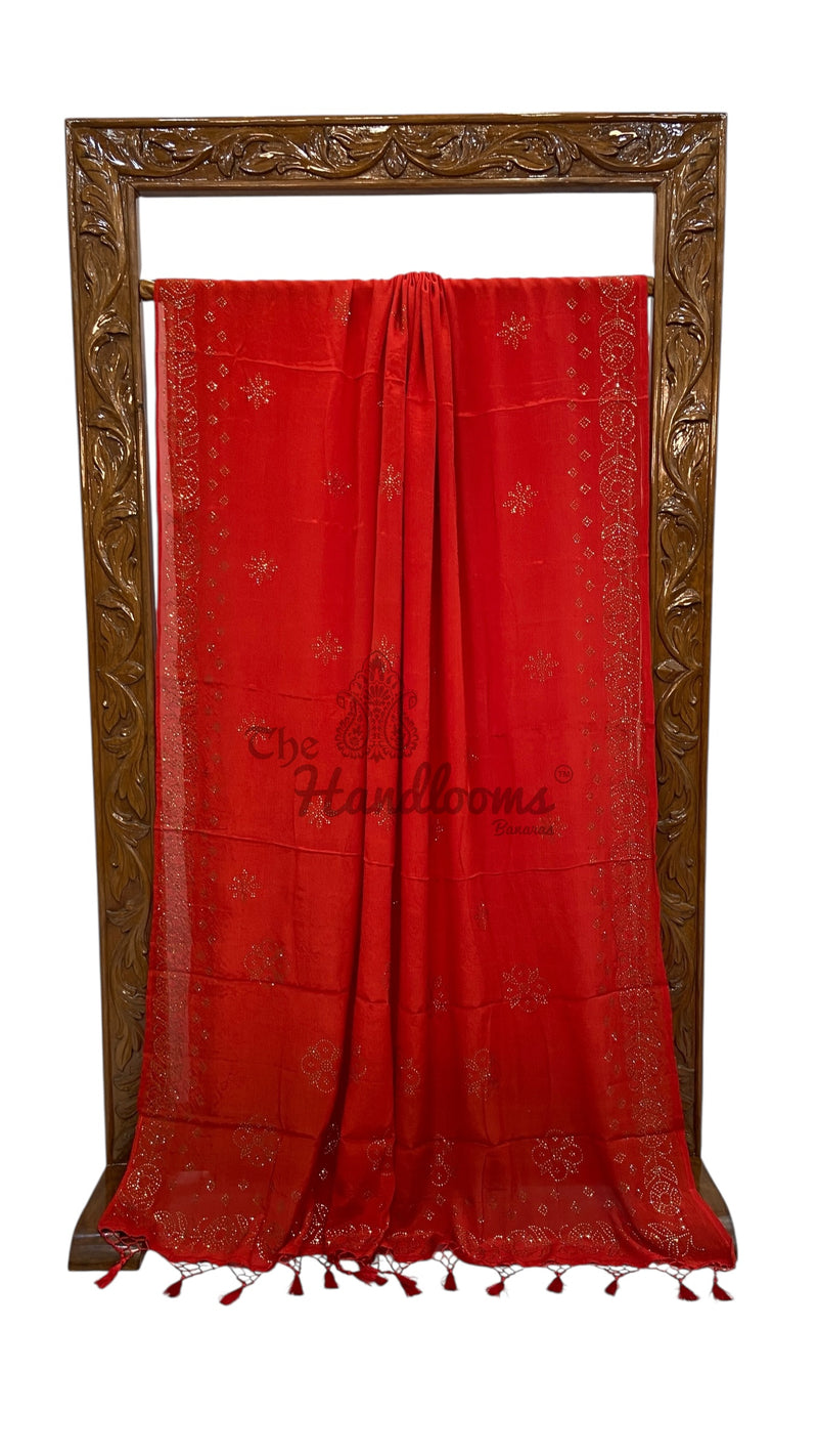 Pure Georgette Handloom Banarasi Saree with Siroski Stone Work - The Handlooms