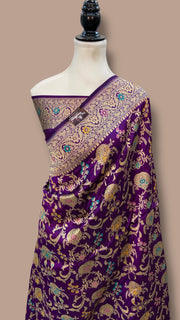 Pure Katan Silk Banarasi Handloom Saree - All over Jaal work With Meenakari - The Handlooms