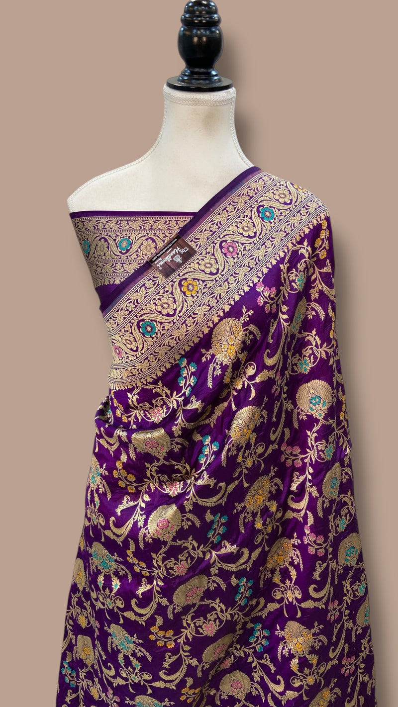 Pure Katan Silk Banarasi Handloom Saree - All over Jaal work With Meenakari - The Handlooms