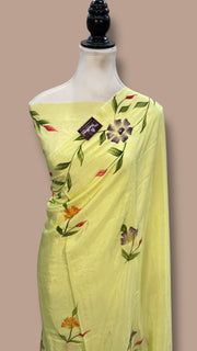 Pure Silk Handloom Banarasi Saree - Handwork Handbrush - The Handlooms