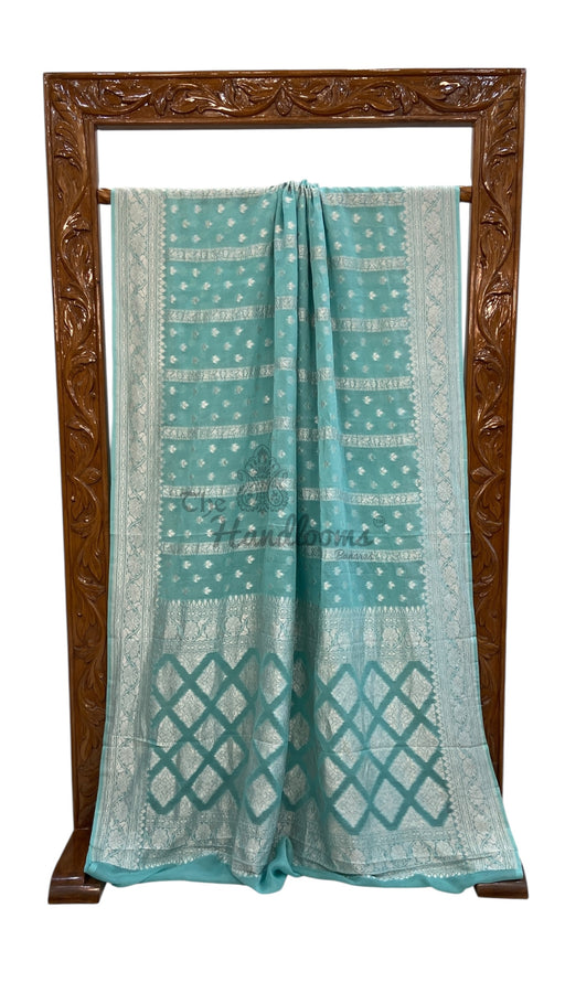 Pure Khaddi Georgette Banarasi Saree Silver Zari - The Handlooms