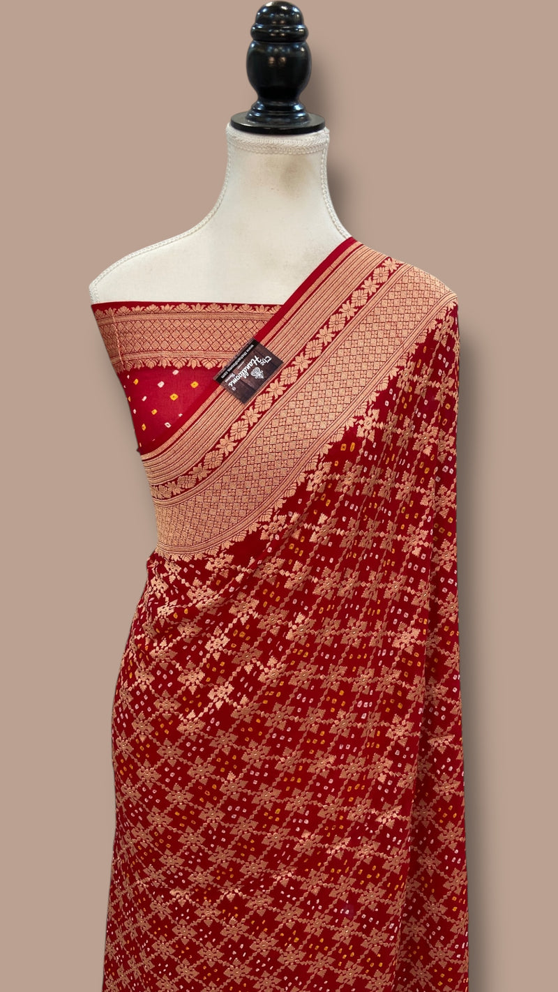 Pure Georgette Banarasi Bandhej Handloom Saree - The Handlooms