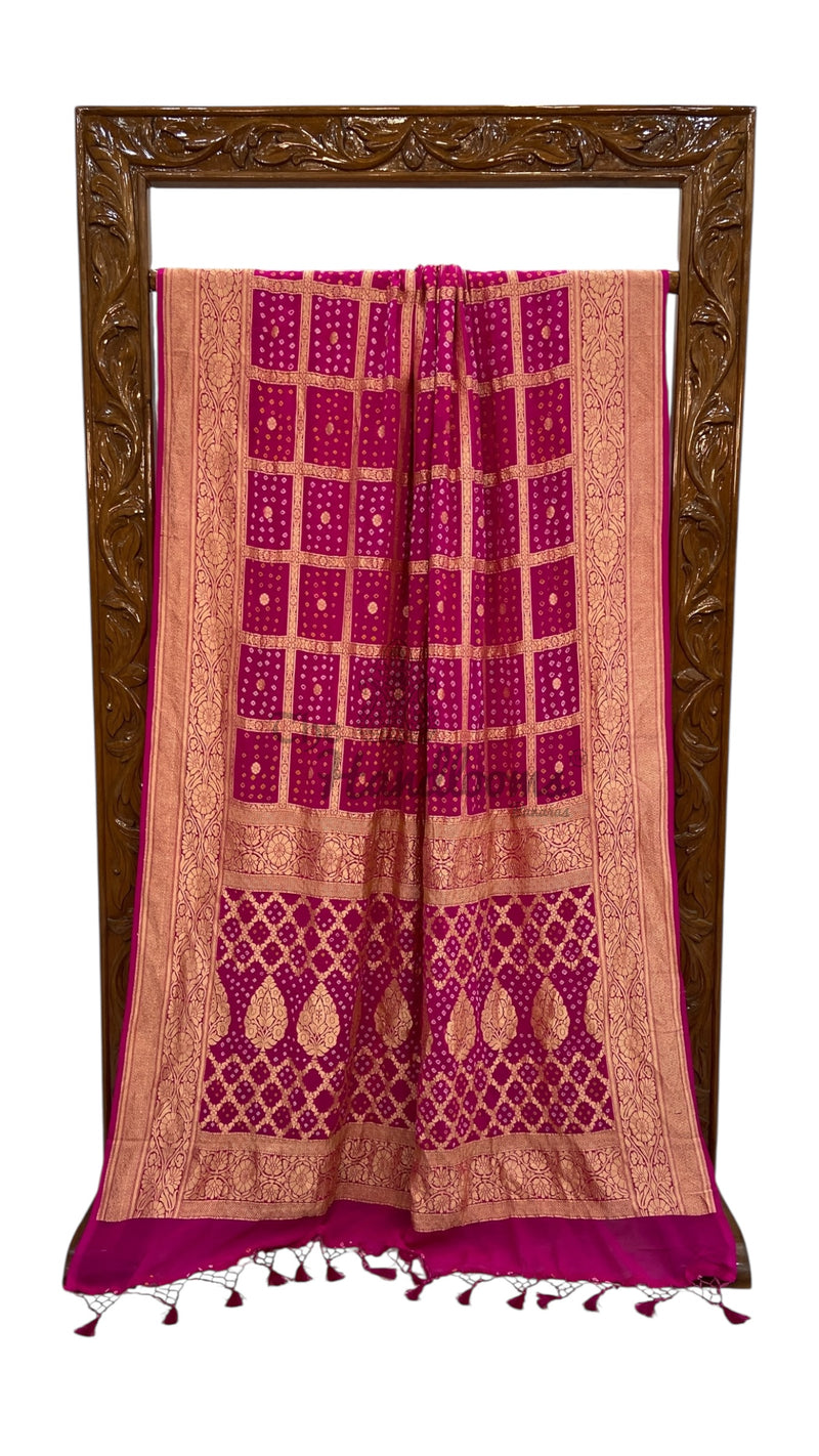 Pure Georgette Banarasi Bandhej Handloom Saree - The Handlooms
