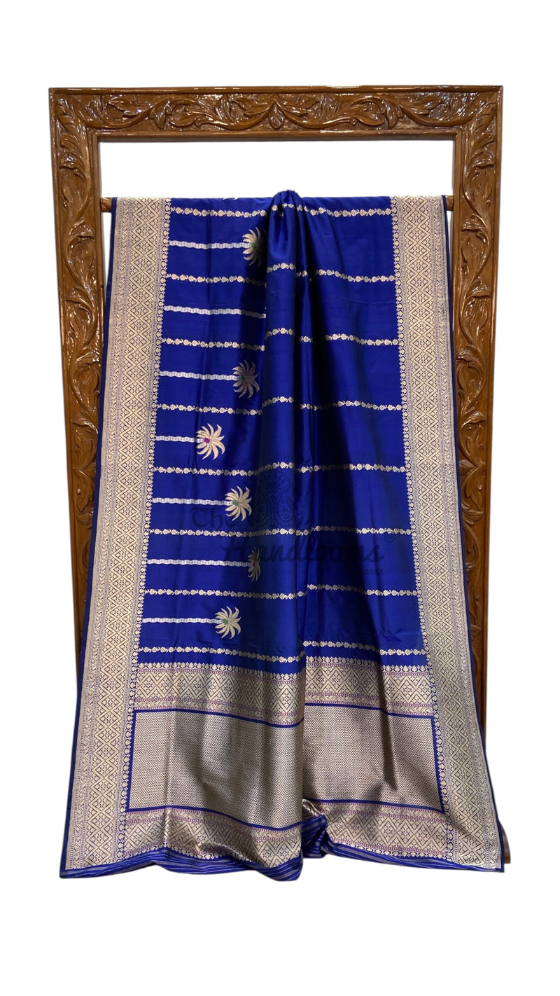 Pure Katan Silk Banarasi Handloom Saree - All over soona roopa  Kadua stripe - The Handlooms