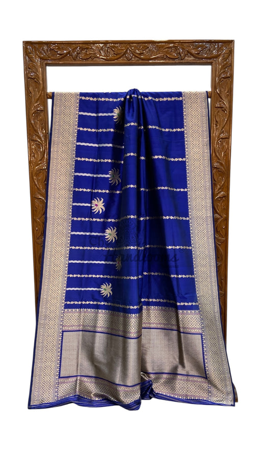 Pure Katan Silk Banarasi Handloom Saree - All over soona roopa  Kadua stripe - The Handlooms
