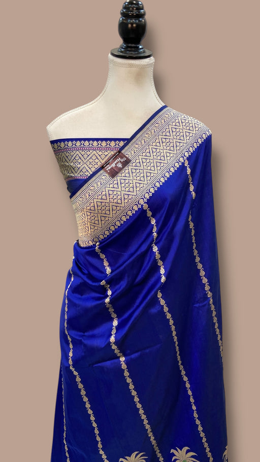 Pure Katan Silk Banarasi Handloom Saree - All over soona roopa  Kadua stripe - The Handlooms