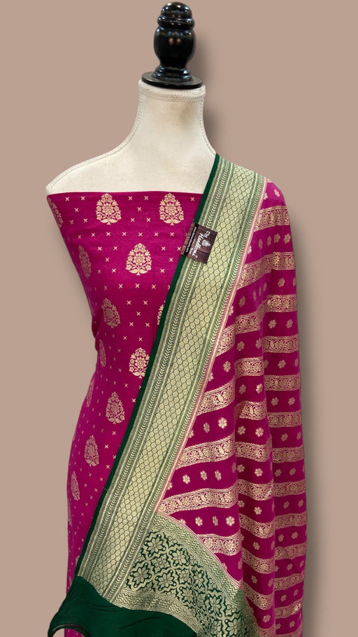 Pure Moonga Georgette Banarasi Dress material - The Handlooms