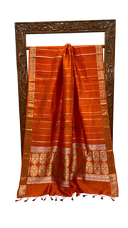 Pure Katan Silk Banarasi Handloom Saree - All Over Kadua Stripe - The Handlooms