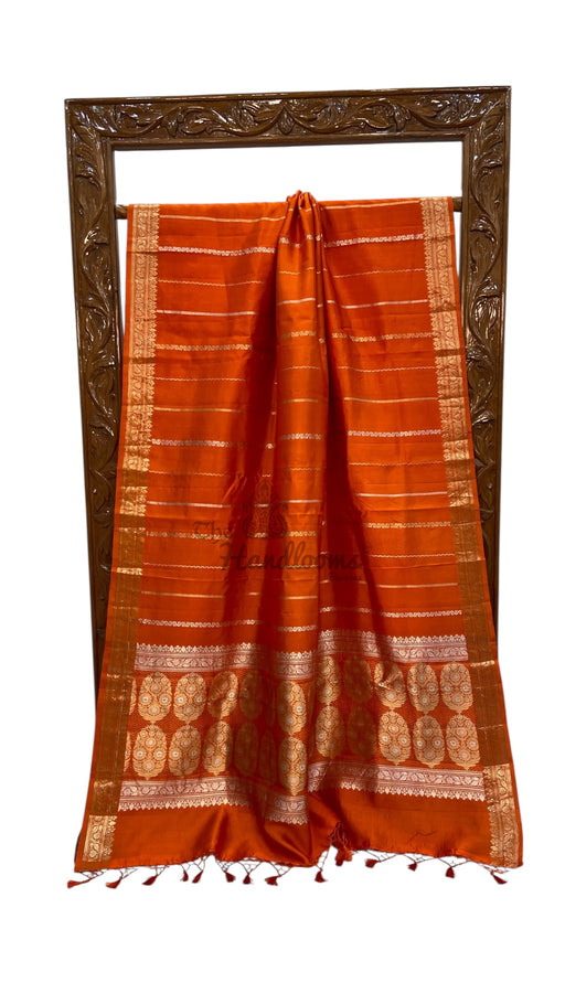 Pure Katan Silk Banarasi Handloom Saree - All Over Kadua Stripe - The Handlooms