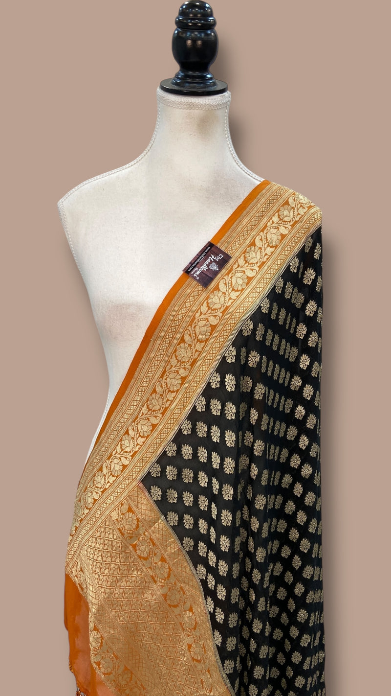 Pure Khaddi Georgette Dupatta - water zari - The Handlooms