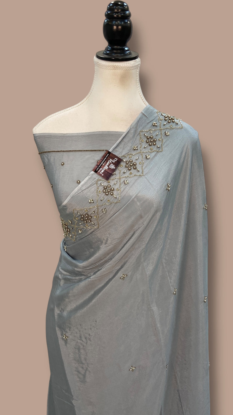 Pure Crepe Silk Handloom Banarasi Saree with Handwork - The Handlooms