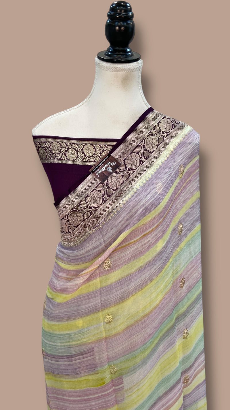 Pure Khaddi Georgette Handloom Banarasi Saree with water zari - The Handlooms