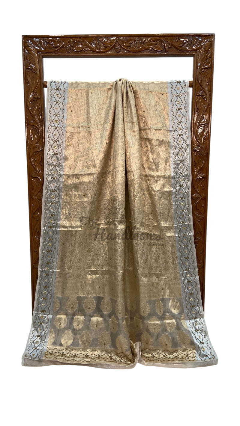 Pure Kora Tissue Handloom Banarasi Saree - Handwork - The Handlooms