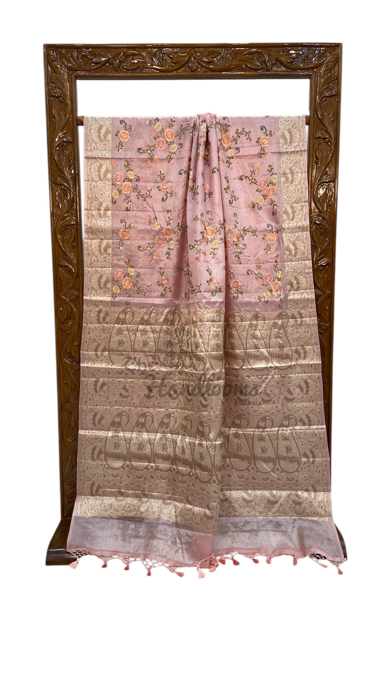 Tussar Silk Handloom Banarasi Saree With Chikankari - The Handlooms