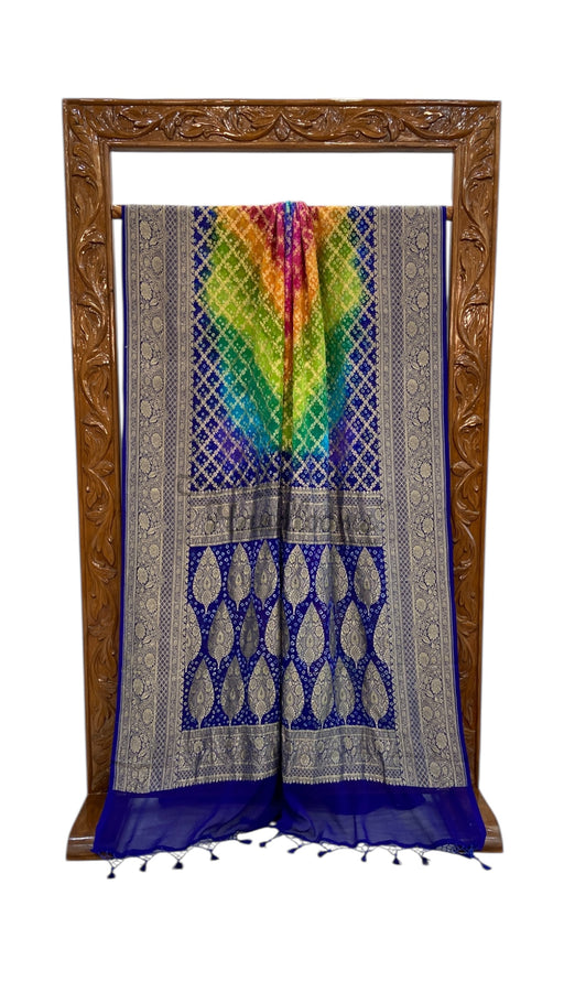 Pure Georgette Banarasi Bandhej Handloom Saree Multicolor - The Handlooms