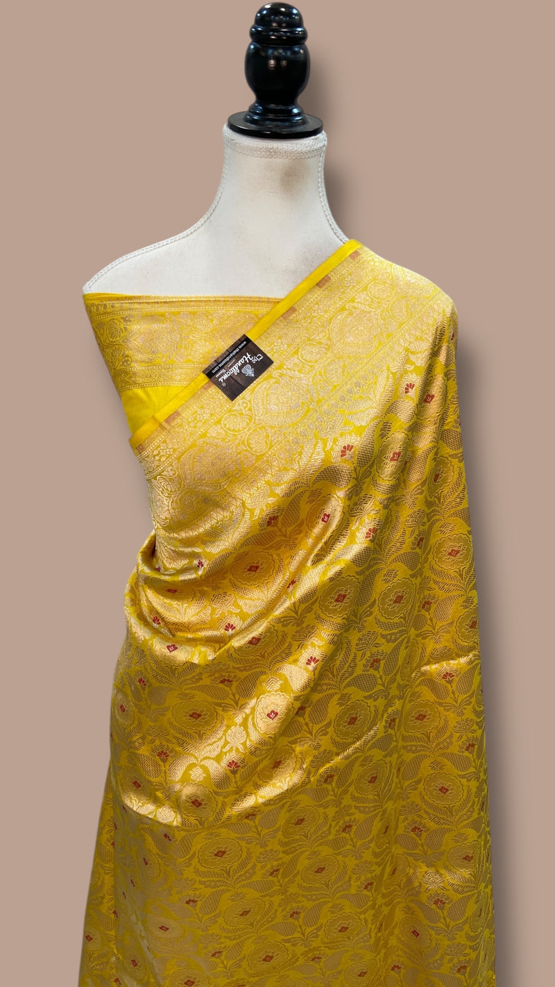 Regal Pure Katan Silk Banarasi Saree – Handwoven Tanchui Brocade with Meenakari Work - The Handlooms