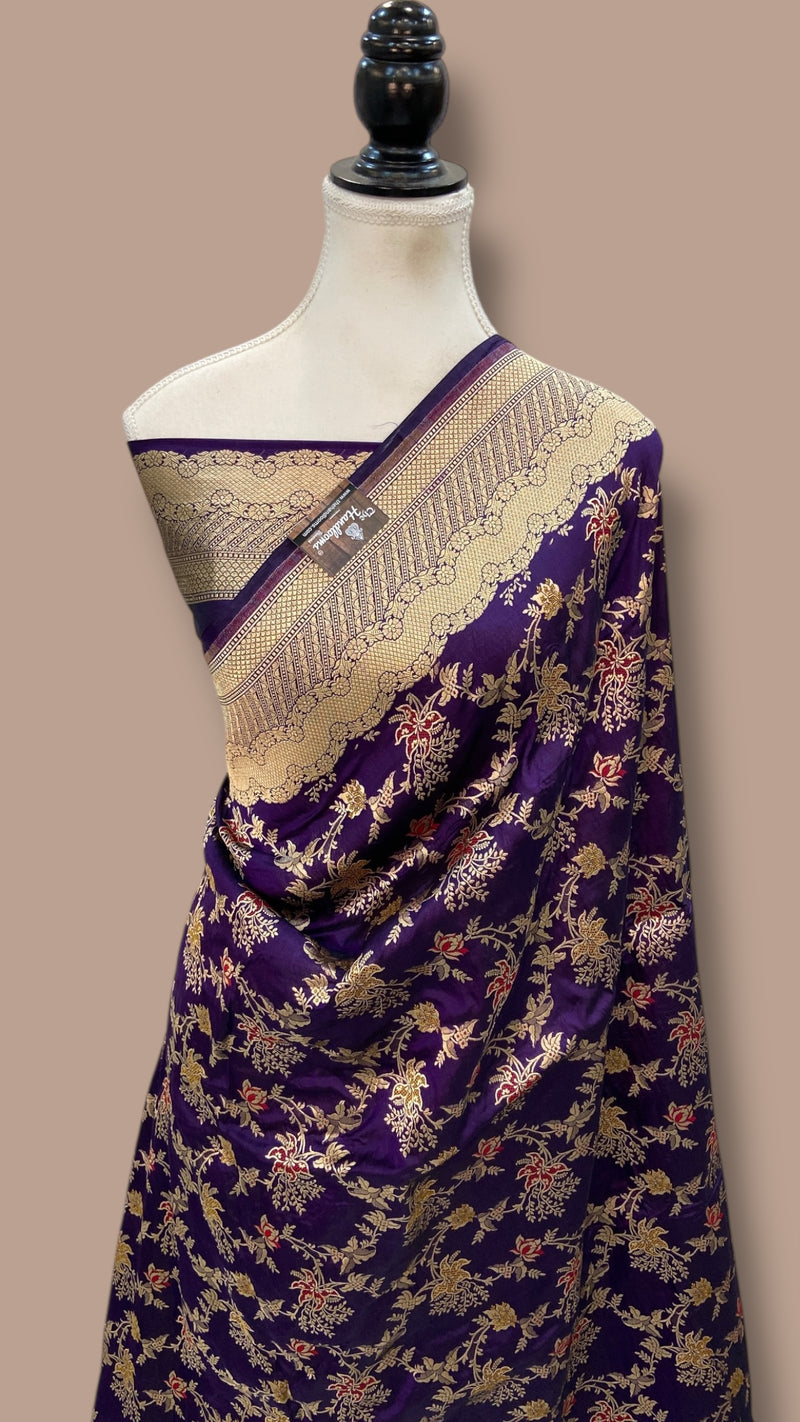 Pure Katan Silk Banarasi Handloom Saree - All over Jaal Work With Meenakari - The Handlooms
