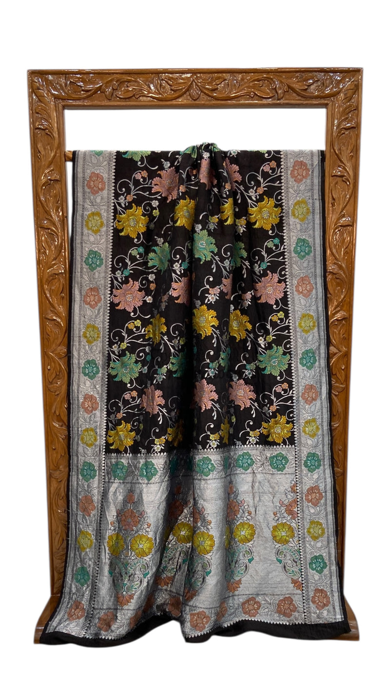 Tussar Georgette Handloom Banarasi Saree With Meenakari