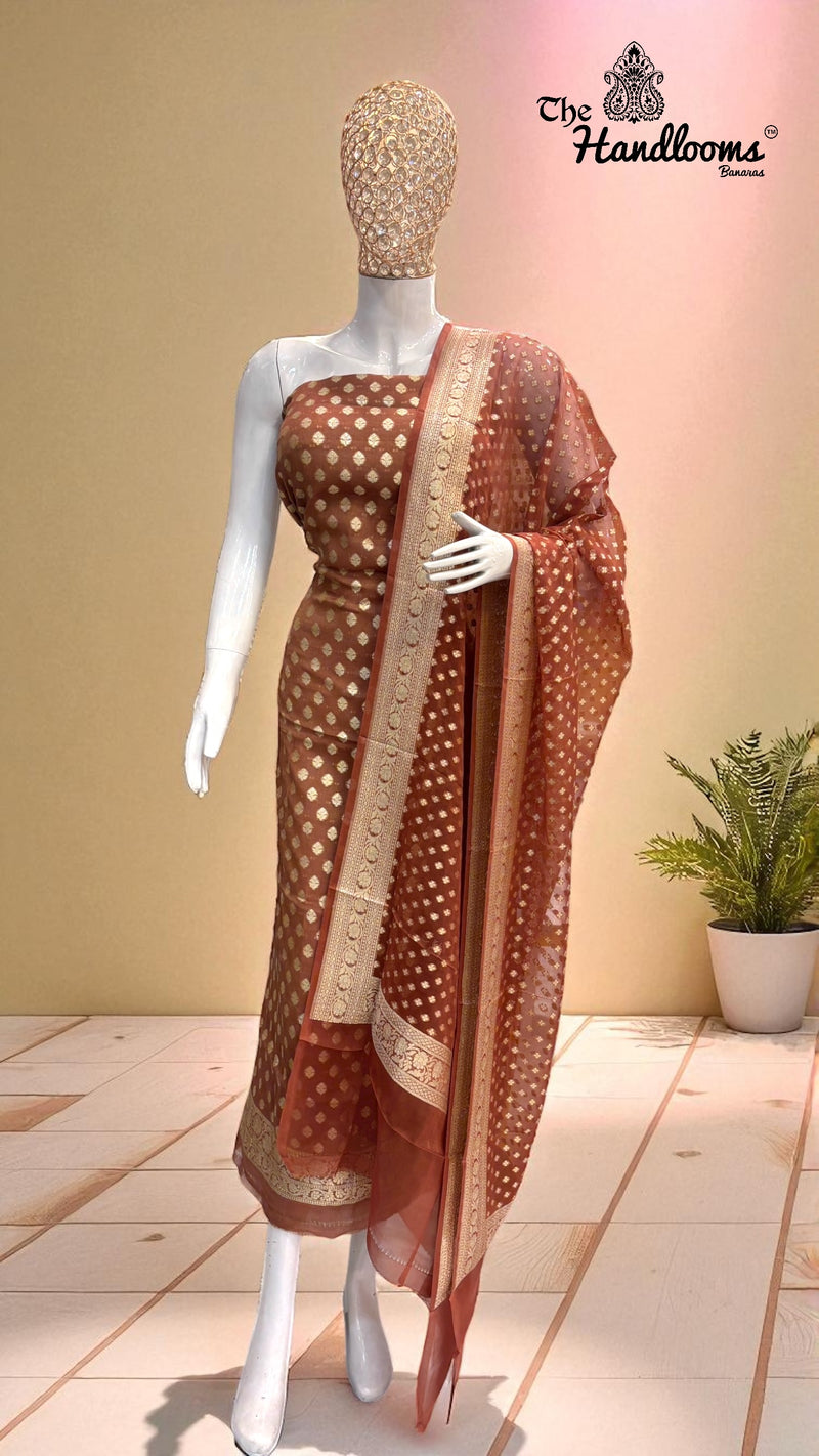 Tissue Khaddi Georgette Banarasi Dress material - The Handlooms