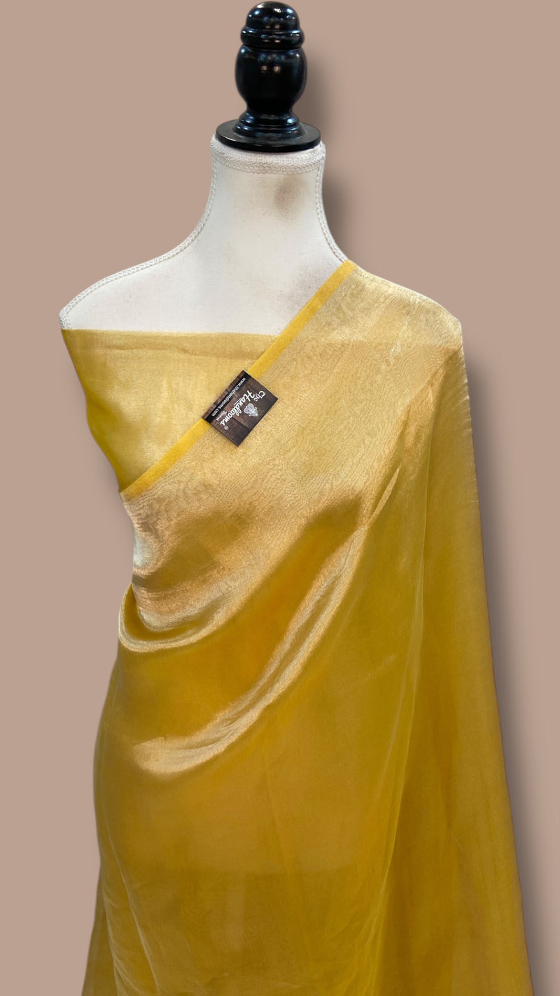 Yellow Pure Kora Handloom Banarasi Saree - Plain