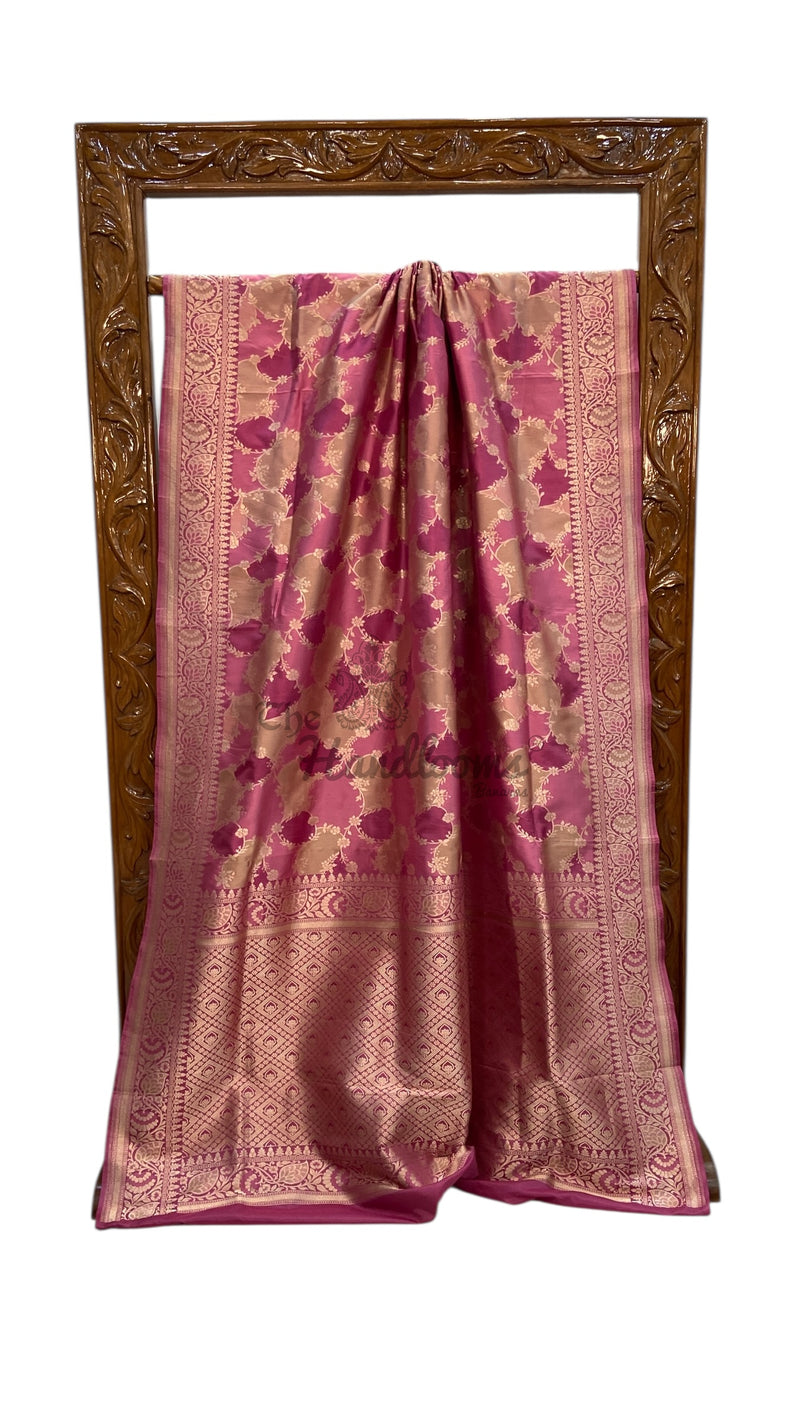 Multicolor Pure Katan Silk Banarasi Handloom Saree - All over Jaal Work With Rangkart