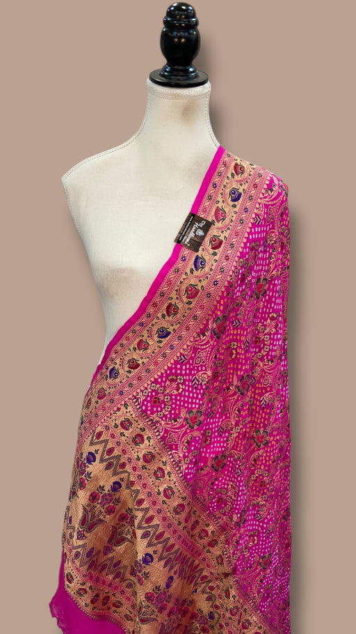 Pure Georgette Banarasi Bandhej Handloom Dupatta - The Handlooms