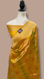 Multicolor Pure Katan Silk Banarasi Handloom Saree - All over Jaal Work With Rangkart - The Handlooms