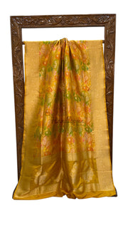 Multicolor Pure Katan Silk Banarasi Handloom Saree - All over Jaal Work With Rangkart - The Handlooms