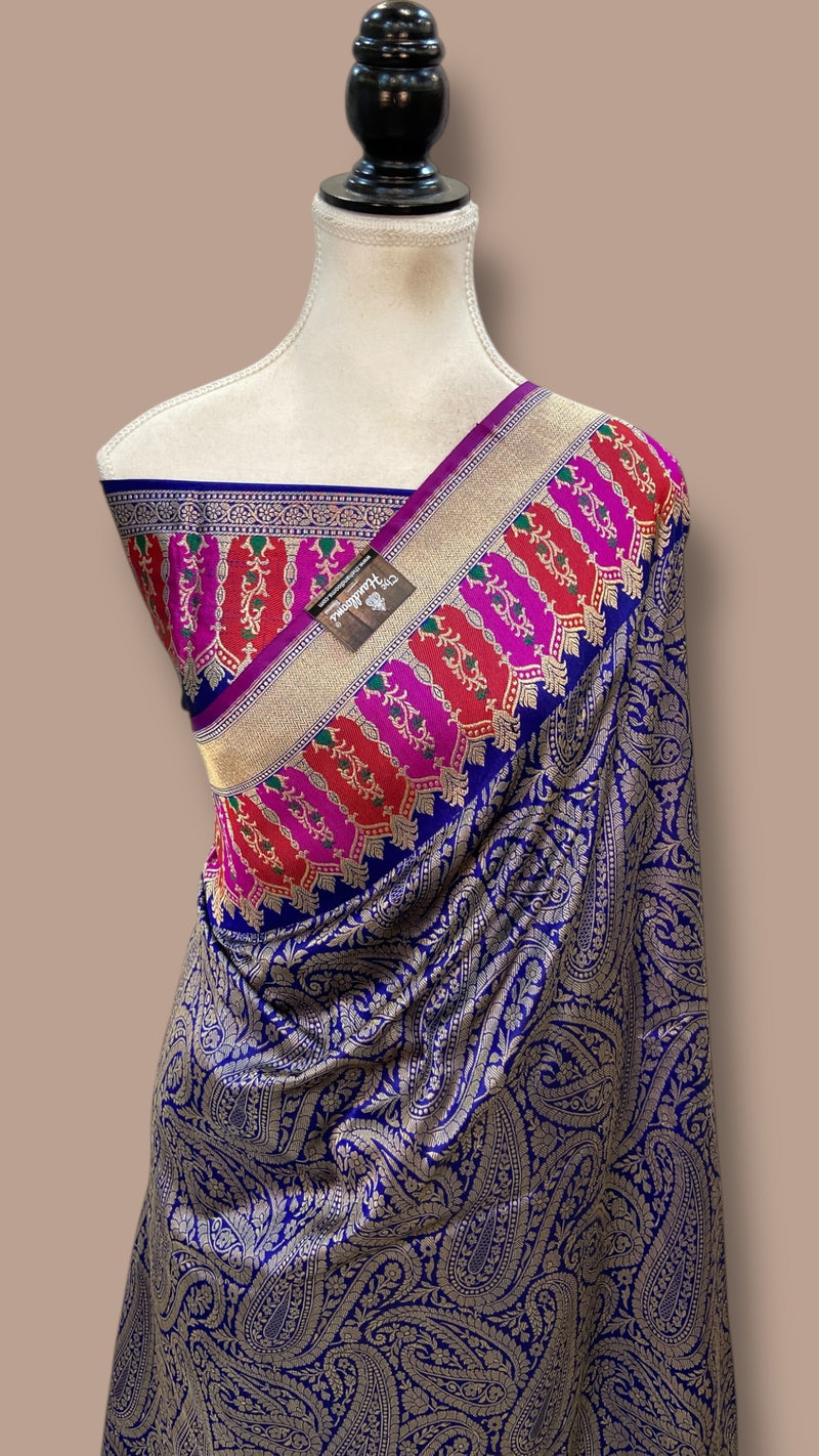 Pure Katan Silk Banarasi Handloom Saree - Tanchui Brocade With Meenakari - The Handlooms