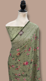 Pure Georgette Handloom Banarasi Saree - Digital Print With Chikankari - The Handlooms