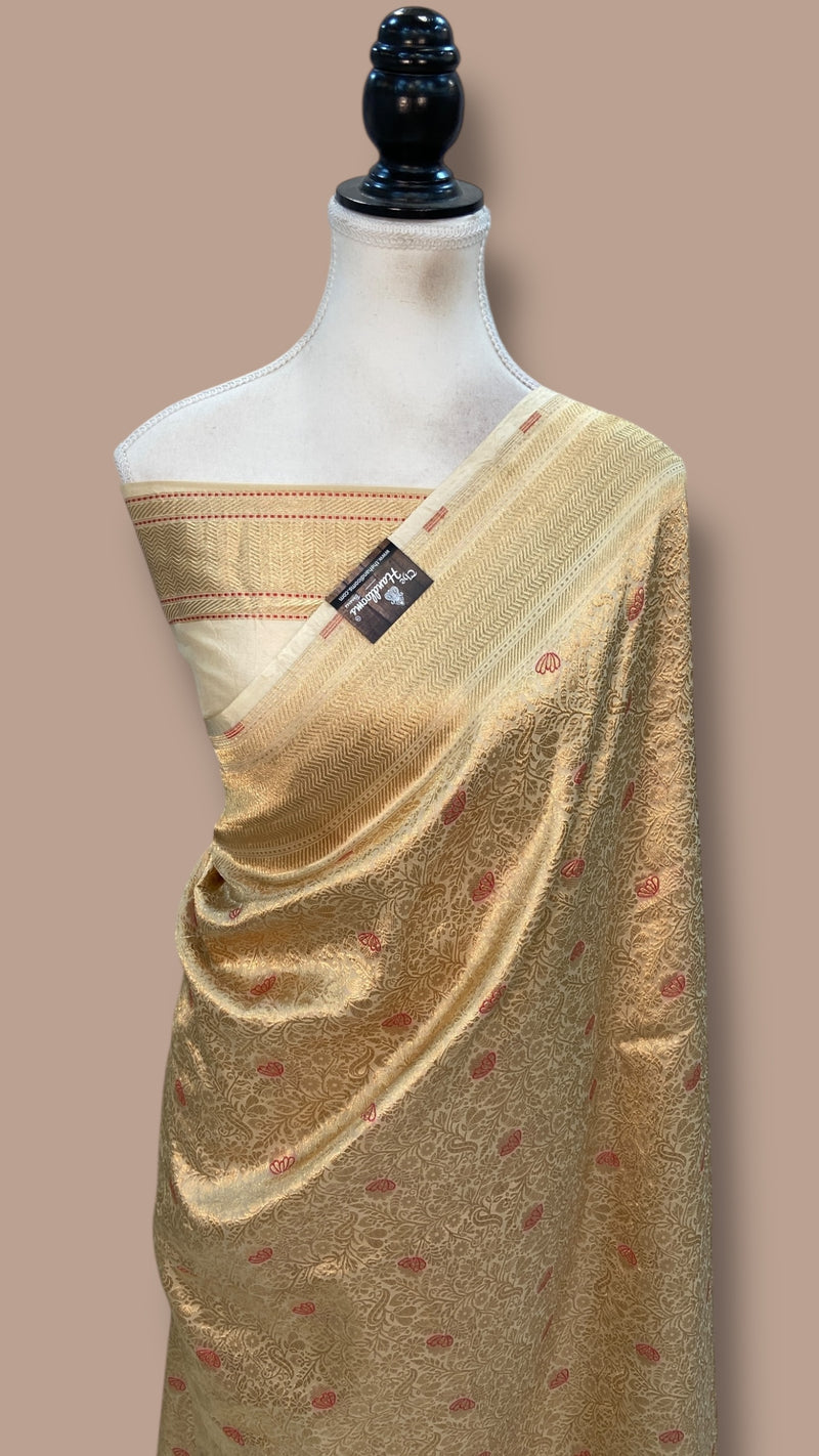 Regal Pure Katan Silk Banarasi Saree – Handwoven Tanchui Brocade with Meenakari Work - The Handlooms