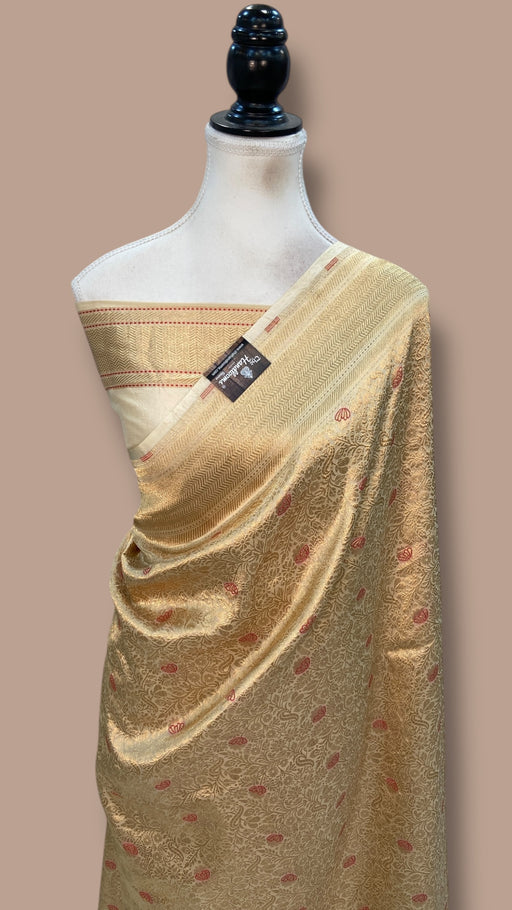 Regal Pure Katan Silk Banarasi Saree – Handwoven Tanchui Brocade with Meenakari Work - The Handlooms