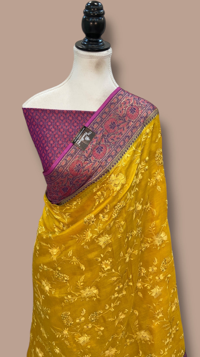 Tussar Silk Handloom Banarasi Saree With Chikankari - The Handlooms
