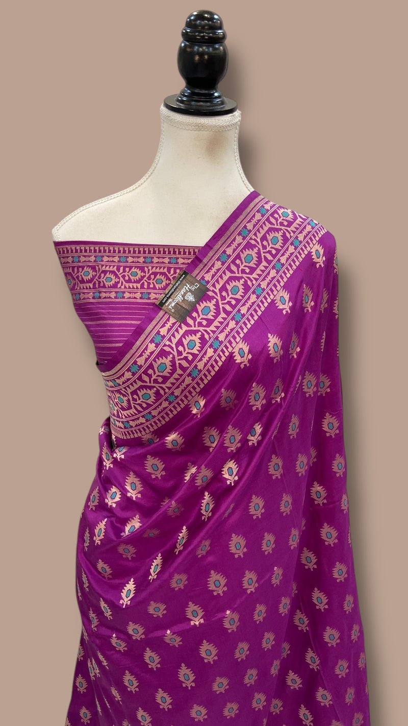 Pure Katan Jamdani Silk Handlooms Banarasi Saree - All Over Motifs - The Handlooms