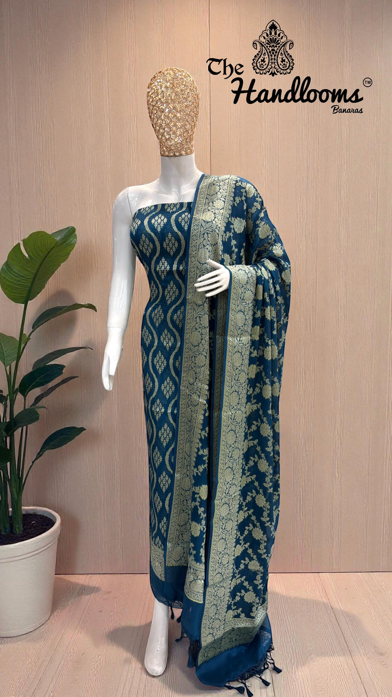 Pure Chiffon Khaddi Banarasi Dress material - The Handlooms