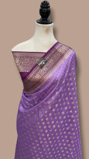 Lavander Pure Tussar Silk Handloom Banarasi Saree - The Handlooms