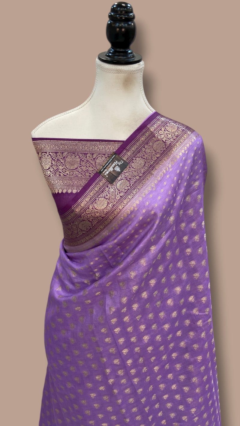 Lavander Pure Tussar Silk Handloom Banarasi Saree - The Handlooms