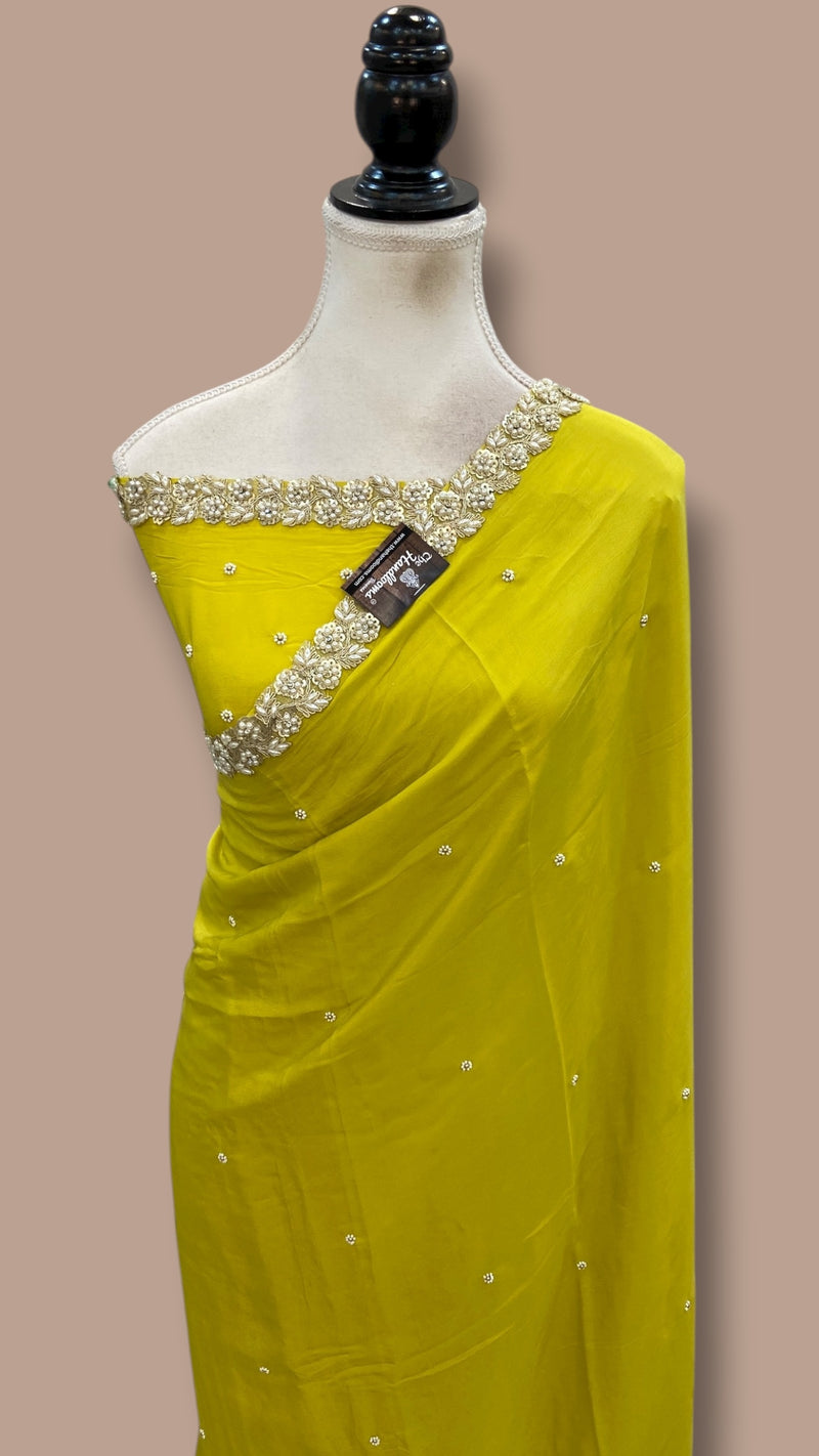 Pure Crepe Silk Handloom Banarasi Saree with Handwork - The Handlooms