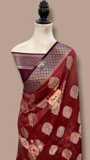 Pure Chiniya Silk Handloom Banarasi Saree Digital Print - The Handlooms
