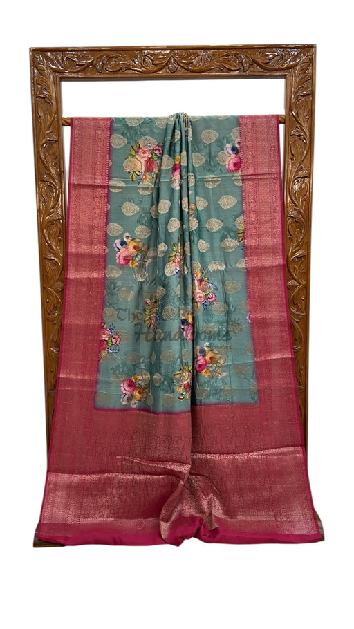 Pure Chiniya Silk Handloom Banarasi Saree Digital Print - The Handlooms