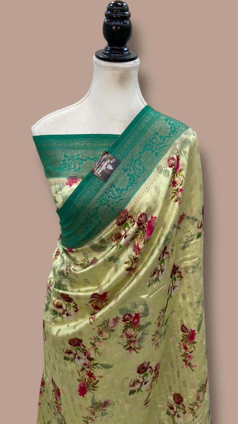 Pure Chiniya Silk Handloom Banarasi Saree Digital Print - The Handlooms