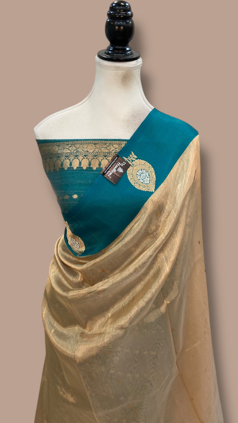 Pure Kora Tissue Handloom Banarasi Saree - Satan Border - The Handlooms