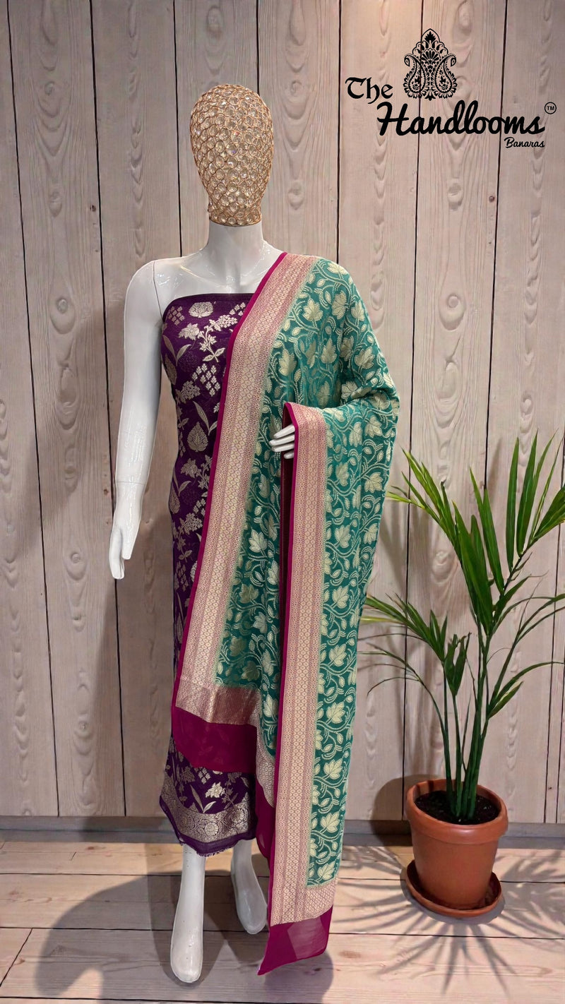Khaddi Georgette Banarasi Dress Material Water Zari - The Handlooms