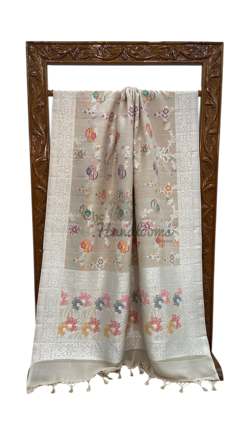 Tussar Georgette Handloom Banarasi Saree - All over Jaal Work with six color meenakari